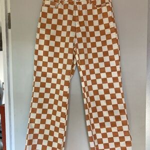 Women's Checkered Tan and White Straight Leg Pants